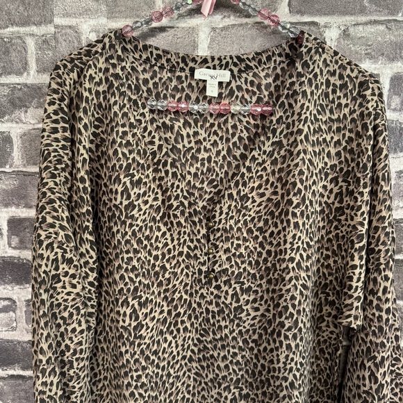 Garnet Hill blouse top shirt Brown leopard print 100% silk - Picture 2 of 12